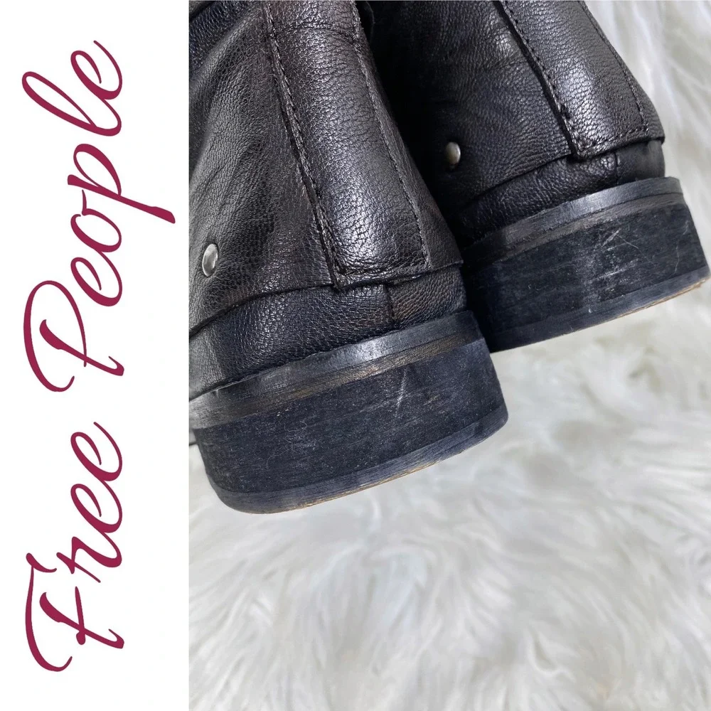 Free People Outsider Leather Double Buckle Moto Combat Boots Black Studded EU 39